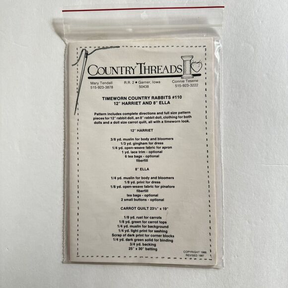 Country Threads Sewing Pattern 110 Timeworn Country Rabbits Bunnies Carrot Quilt - Picture 3 of 3